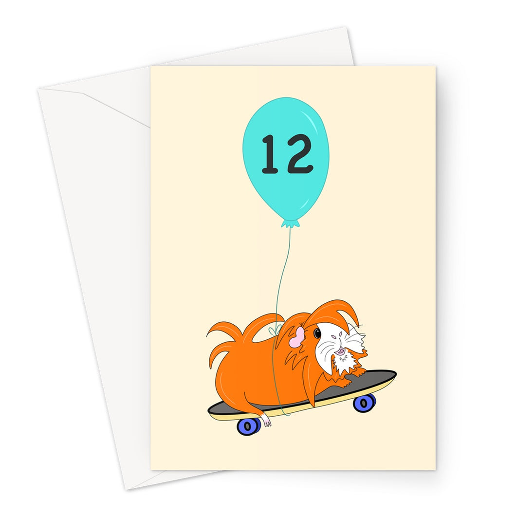 Birthday Card - Skater Pig - Age 12 - Guinea Pig