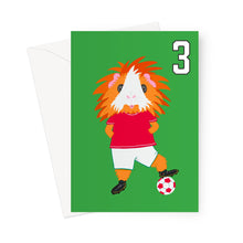 Load image into Gallery viewer, Birthday Card Aged 3 - Flame the Footballer Guinea Pig
