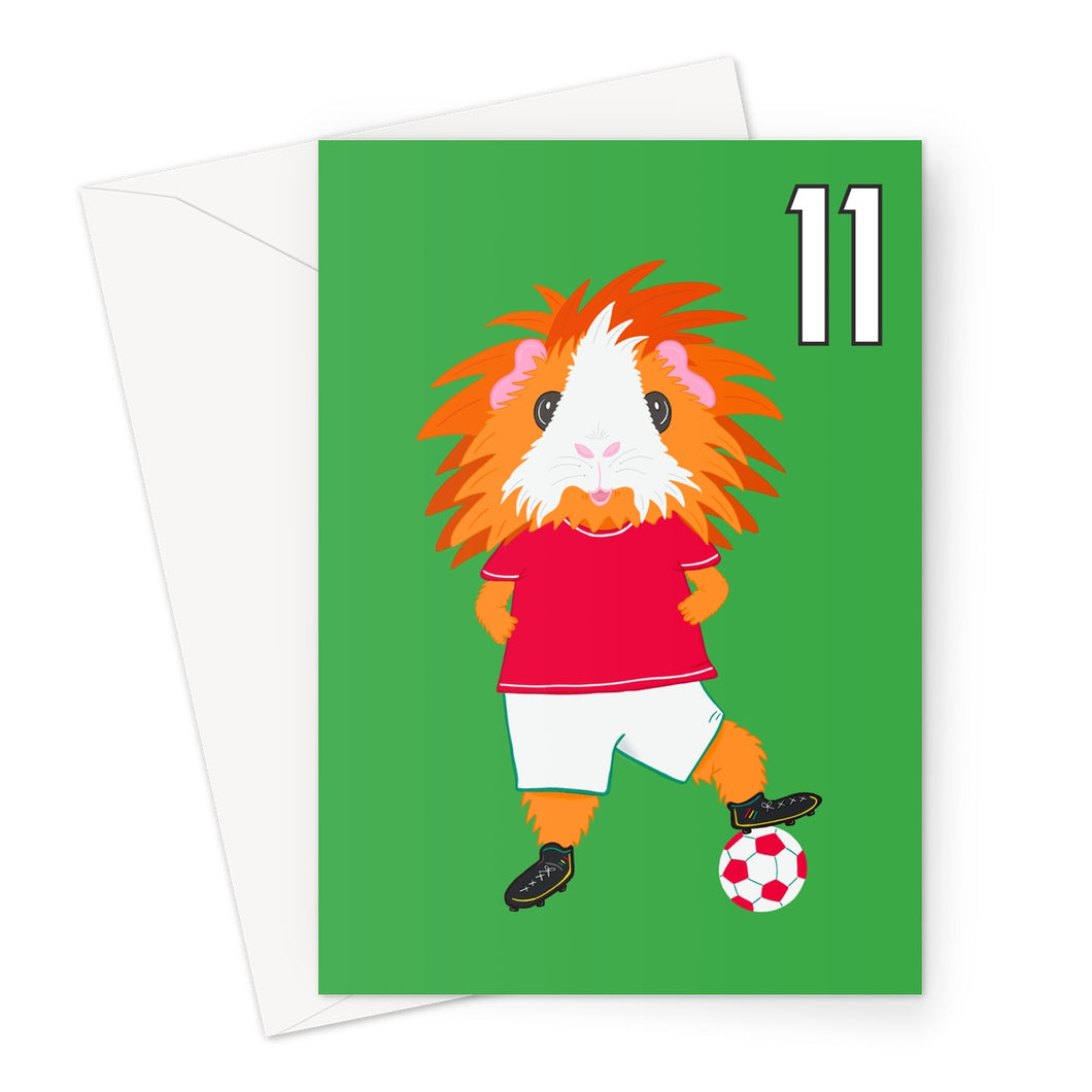 Birthday Card Aged 11 - Flame the Footballer Guinea Pig