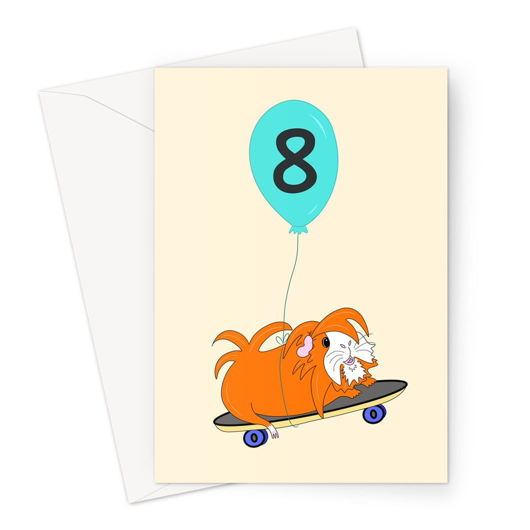 Birthday Card - Skater Pig - Age 8 - Guinea Pig