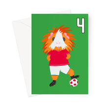 Load image into Gallery viewer, Birthday Card Aged 4 - Flame the Footballer Guinea Pig
