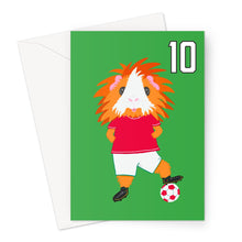 Load image into Gallery viewer, Birthday Card Aged 10 - Flame the Footballer Guinea Pig
