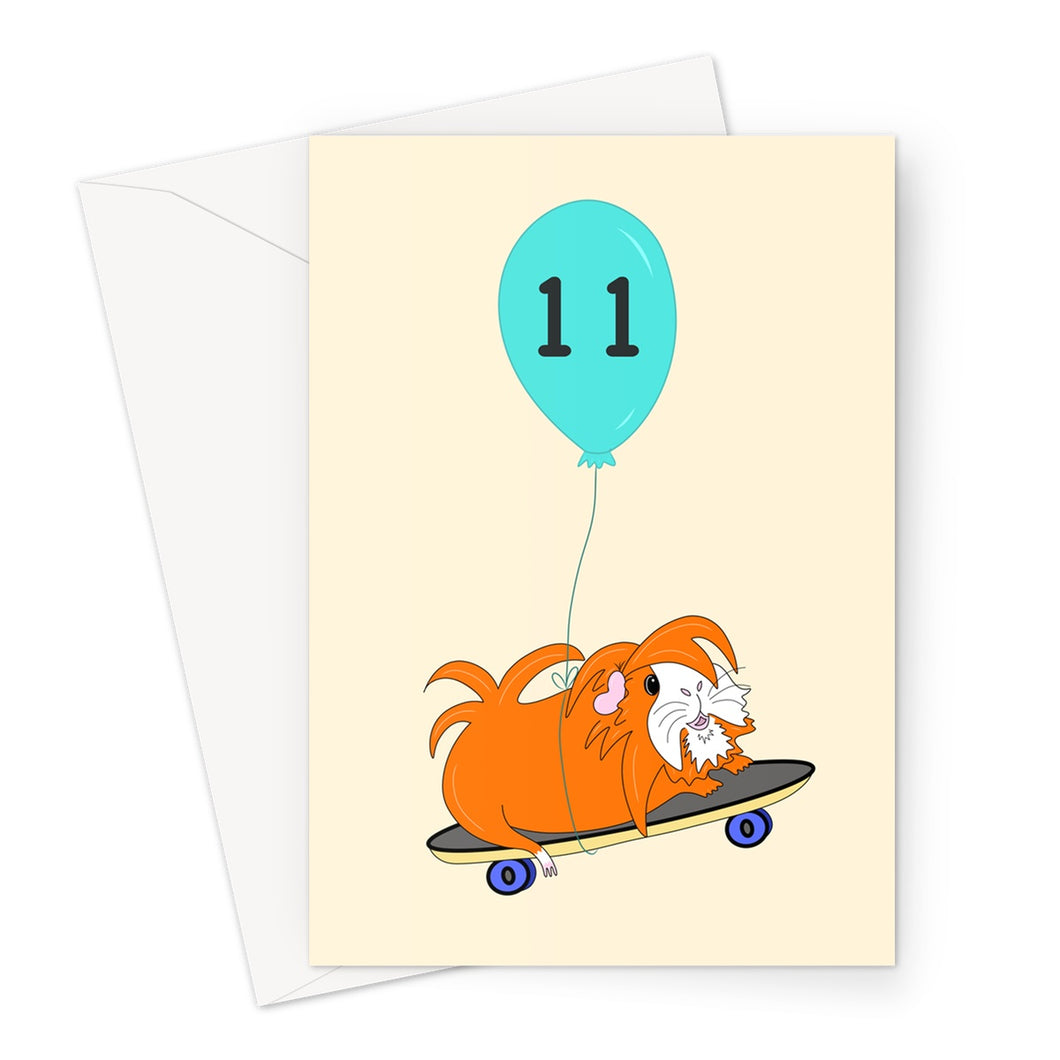 Birthday Card - Skater Pig - Age 11 - Guinea Pig