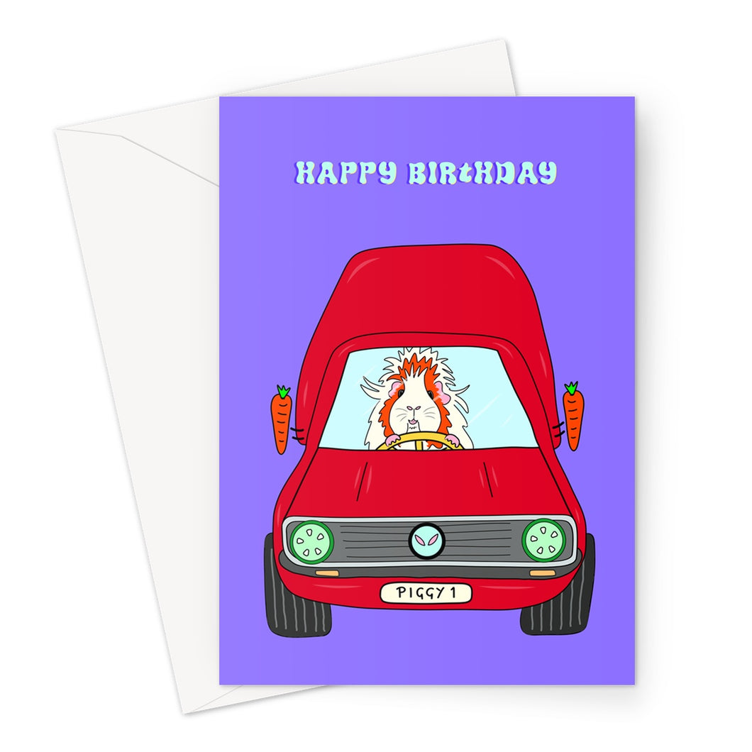 Guinea Pig Birthday Card - Pickle Piggy Caddy Van