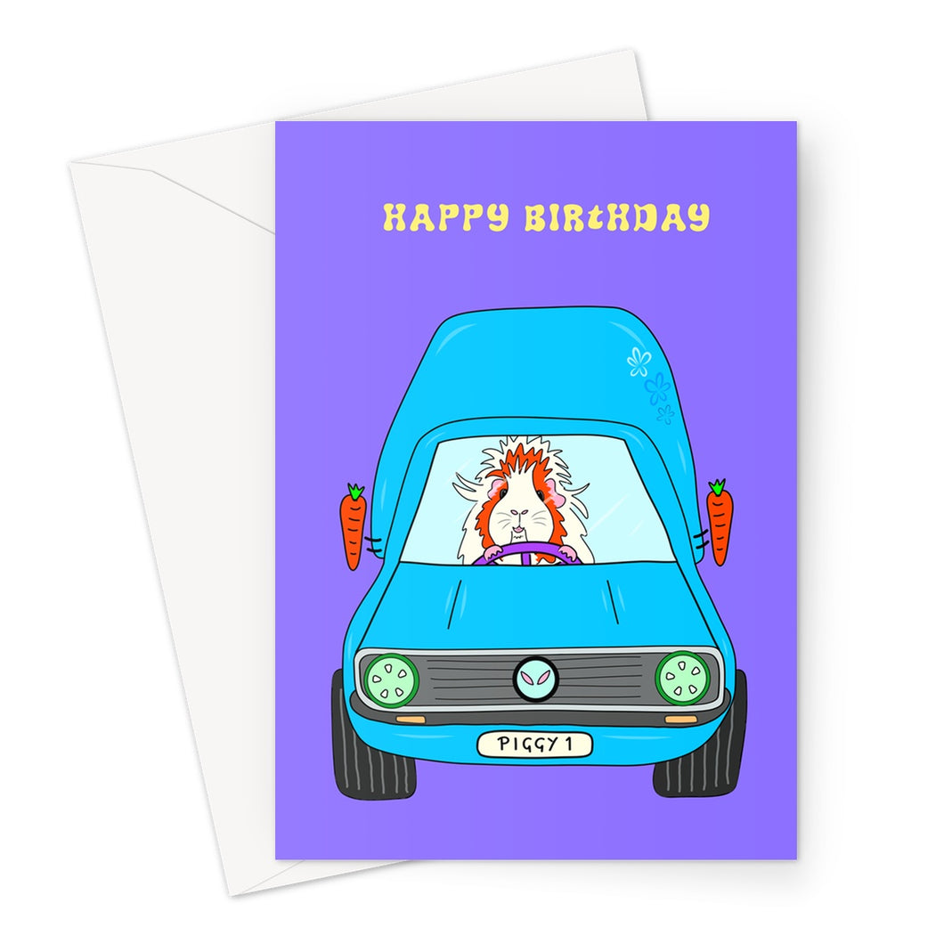 Guinea Pig Birthday Card - Pickle Piggy Caddy Van