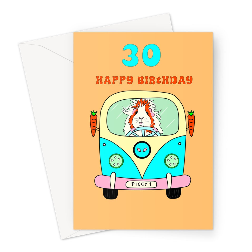 Birthday Card Age 30 - Pickle Piggy Campervan Guinea Pig