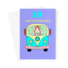 Load image into Gallery viewer, Birthday Card Age 50 - Pickle Piggy Campervan Guinea Pig
