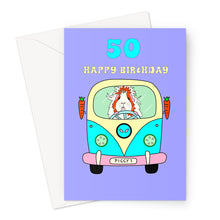 Load image into Gallery viewer, Birthday Card Age 50 - Pickle Piggy Campervan Guinea Pig
