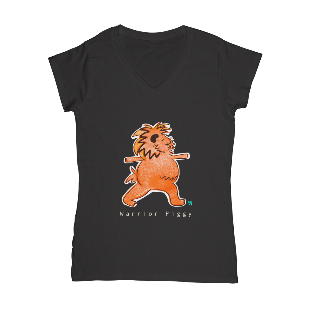 Warrior Piggy V-Neck T-Shirt